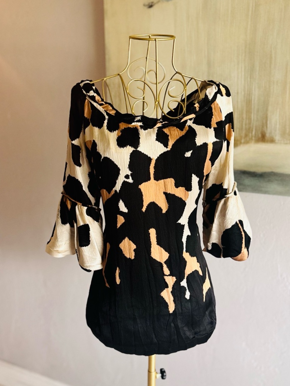 Roberto Cavalli 100% Silk Bell Sleeve Animal Print Blouse IT 40